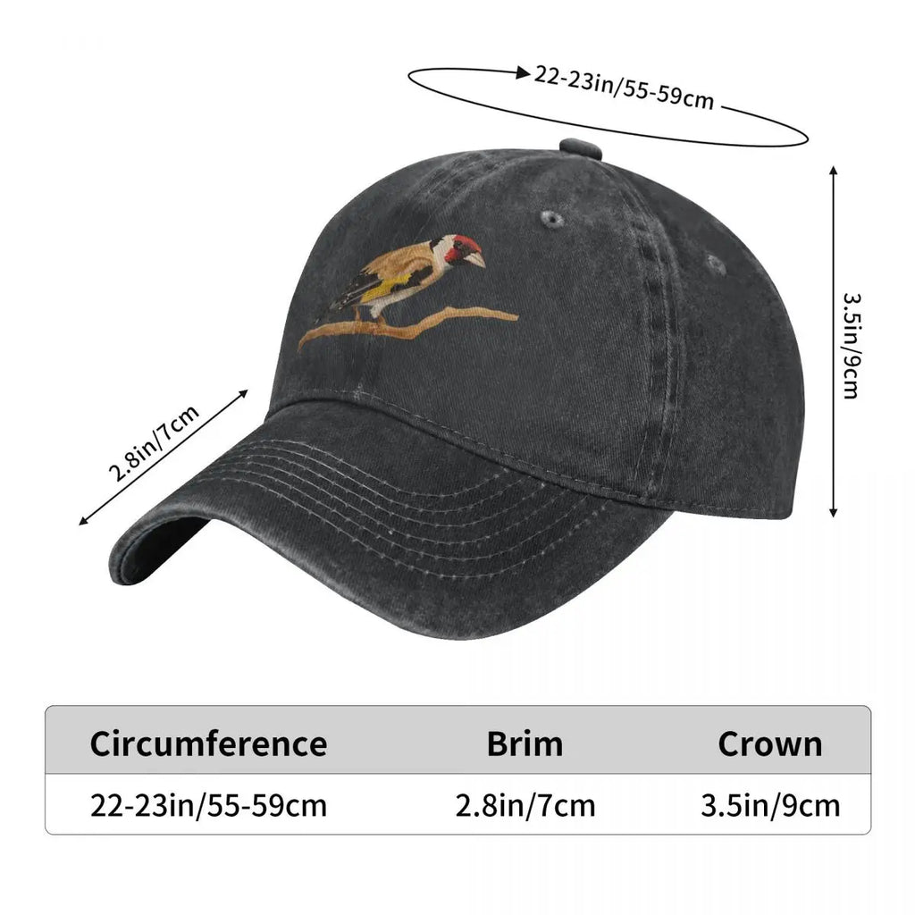Goldfinch Water Wahshing Baseball Cap Little Bird Gym Fun Retro Baseball Hat Male Caps