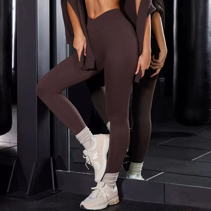 Ribbing Stretch Seamless Sport Leggings Women Gym Pants Push up Gym Leggings Women Training Tights Fitness Workout Yoga Pants